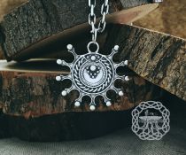 Handmade Sterling Silver Viking Lunula Pendant. Norse Jewelry Necklace.