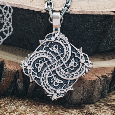 Handmade Sterling Silver Viking Dragon Pendant. Urnes Style Norse Jewelry.