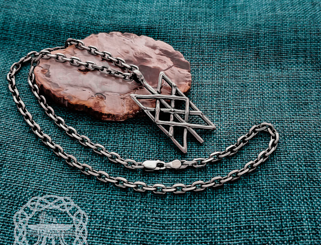Handmade Sterling Silver Web of Wyrd Pendant. Viking Rune Necklace.