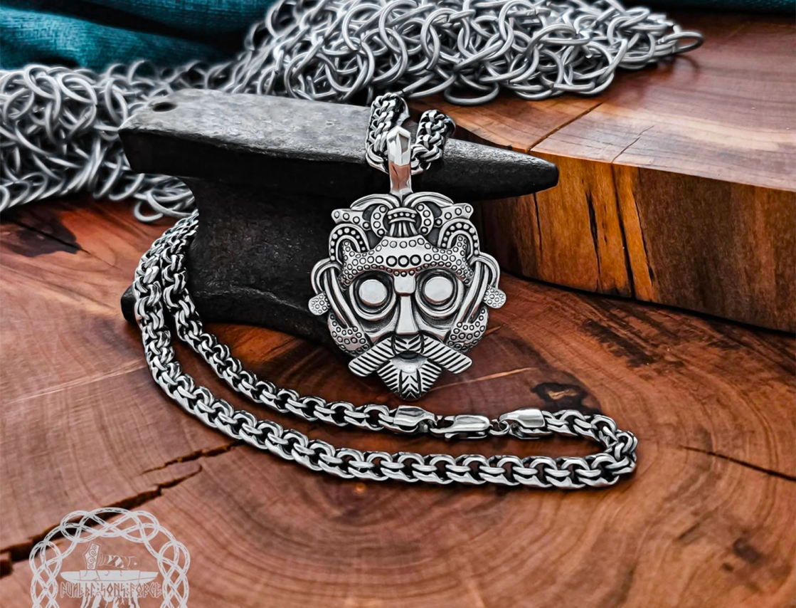 Handmade Sterling Silver Loki Mask Pendant. Viking Replica from Gnezdovo.
