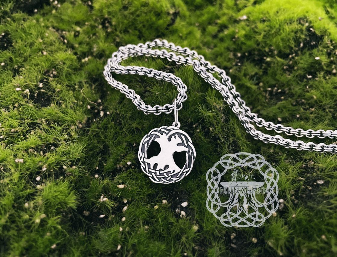 Sterling Silver Yggdrasil Necklace. Norse Viking Pendant.