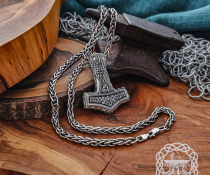 Sterling Silver Bredsatra Mjolnir Necklace. Viking Thor Hammer Pendant.
