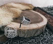 Sterling Silver Slavic Ring. Saint George the Dragon Slayer Design.