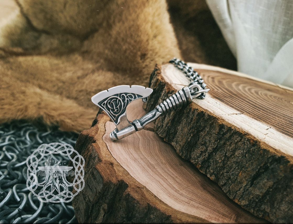 Handmade Sterling Silver Viking Axe Pendant. Norse Battle Axe Necklace.