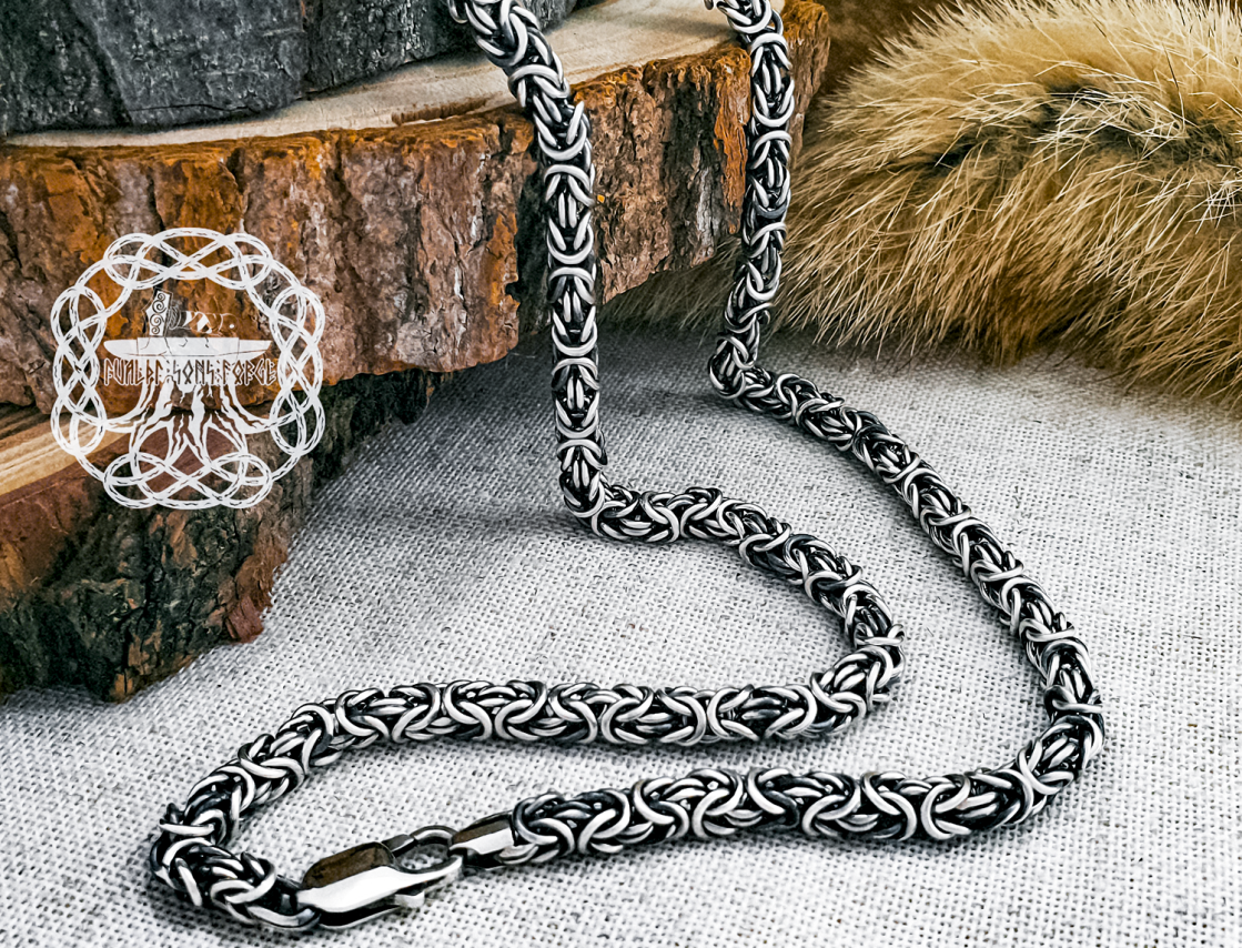 Sterling Silver Byzantine Necklace. Handmade Viking Chain.