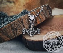 Viking Thor Hammer Necklace. Sterling Silver Skull Mjolnir Pendant.