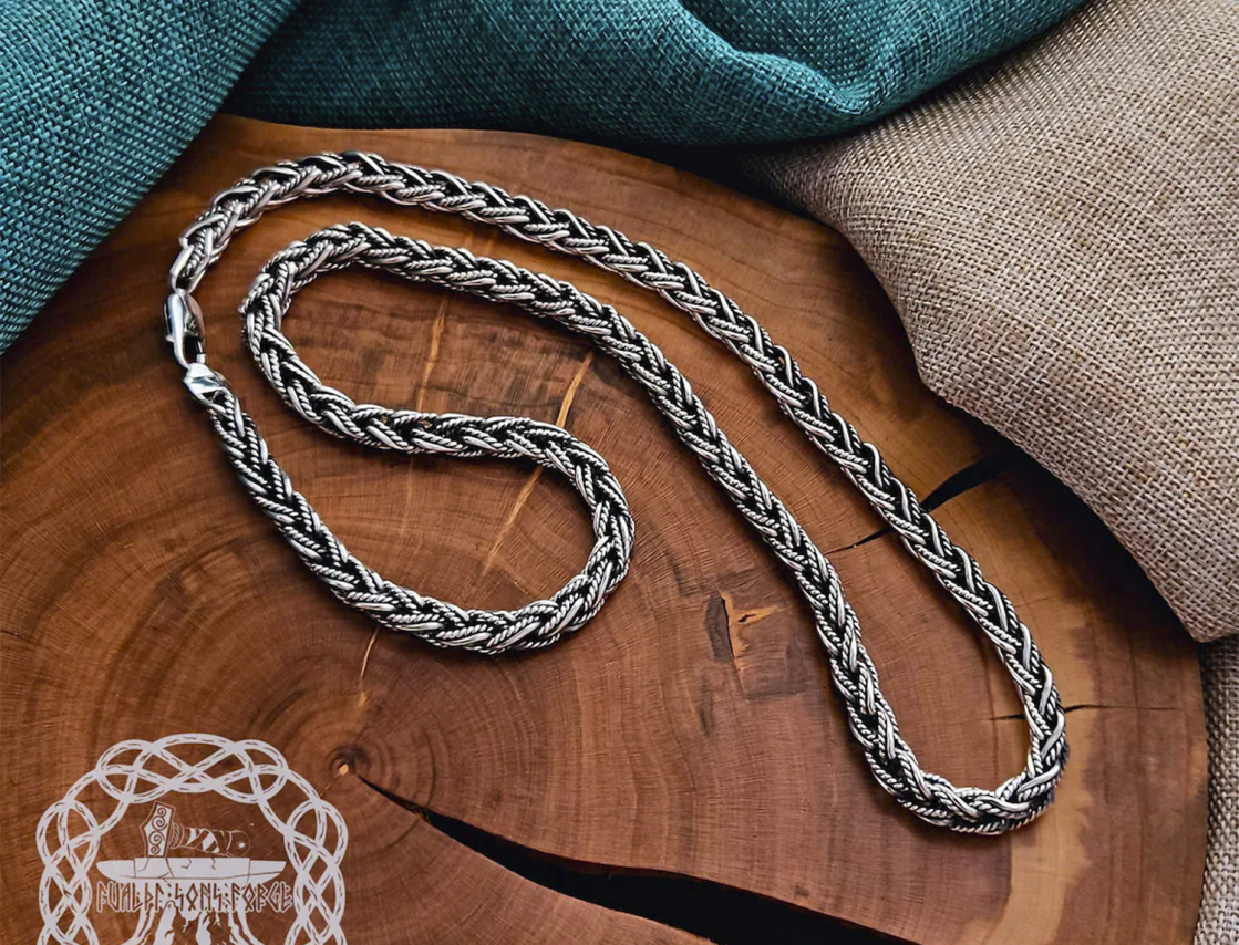 Sterling Silver Filigree Viking Chain. Authentic Handmade Norse Jewelry Necklace.
