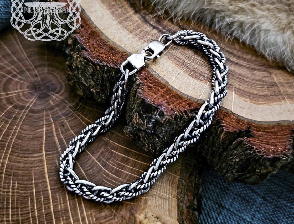 Sterling Silver Viking Bracelet. Handcrafted Braided Norse Replica.