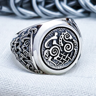 Sterling Silver Sleipnir Ring. Artisan Viking Jewelry.