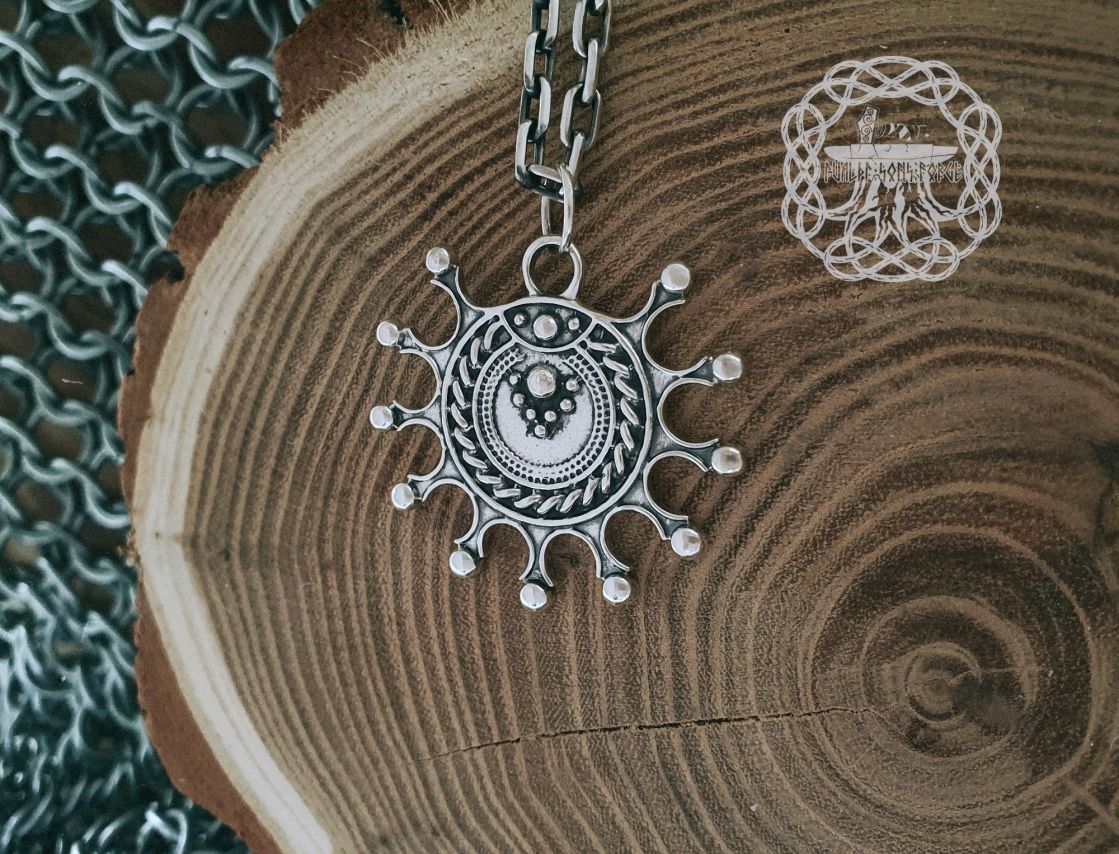 Handmade Sterling Silver Viking Lunula Pendant. Norse Jewelry Necklace.