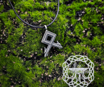 Handmade Sterling Silver Othala Rune Pendant. Viking Wolf Necklace.