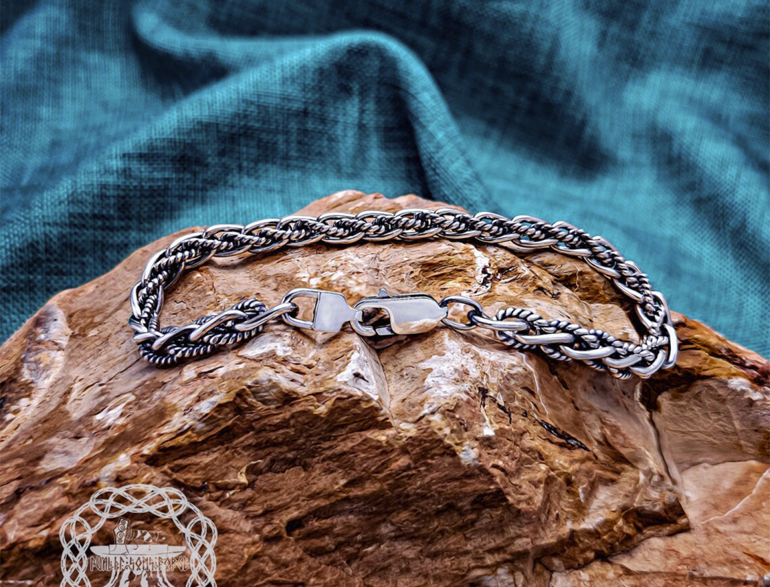 Sterling Silver Viking Bracelet. Handcrafted Braided Norse Replica.