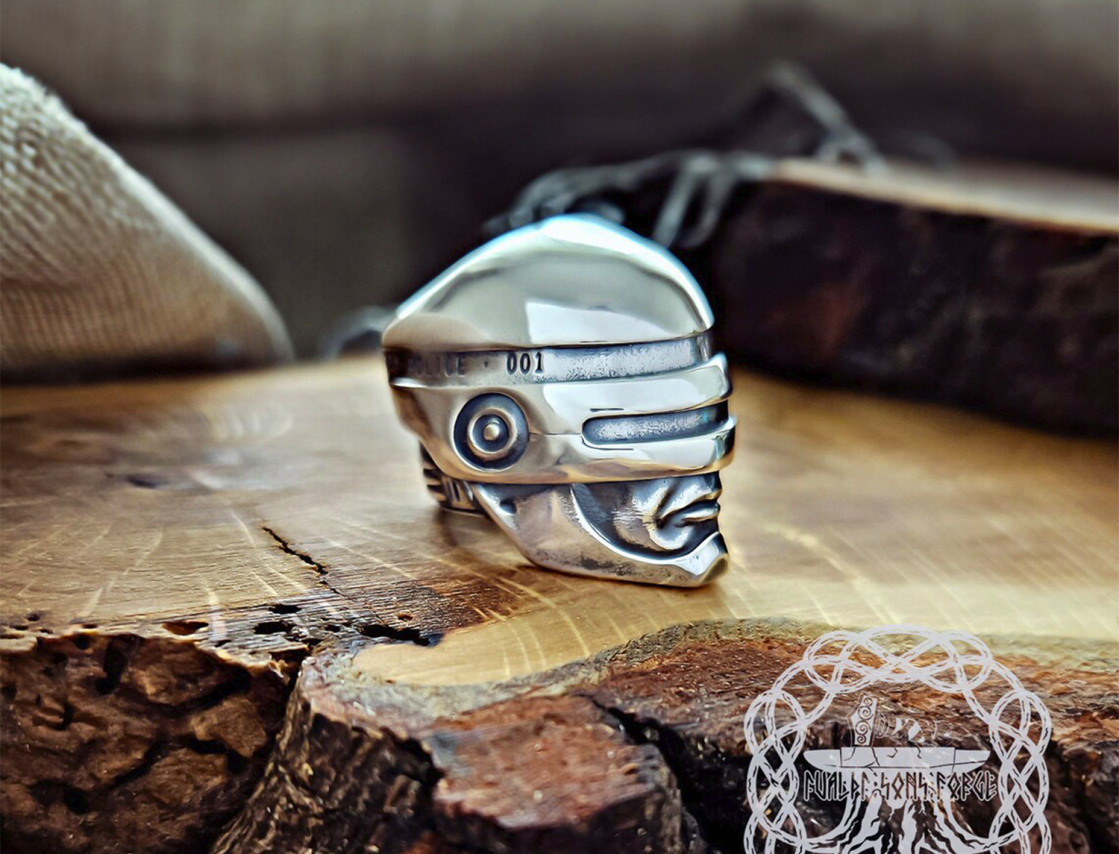 Robocop Sterling Silver Ring. Handmade Heroic Design.