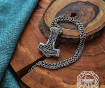 Sterling Silver Bredsatra Mjolnir Necklace. Viking Thor Hammer Pendant.