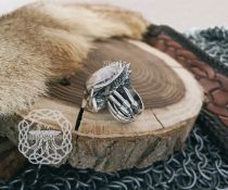 Handmade Sterling Silver Predator Mask Ring. Artisan Alien Design.