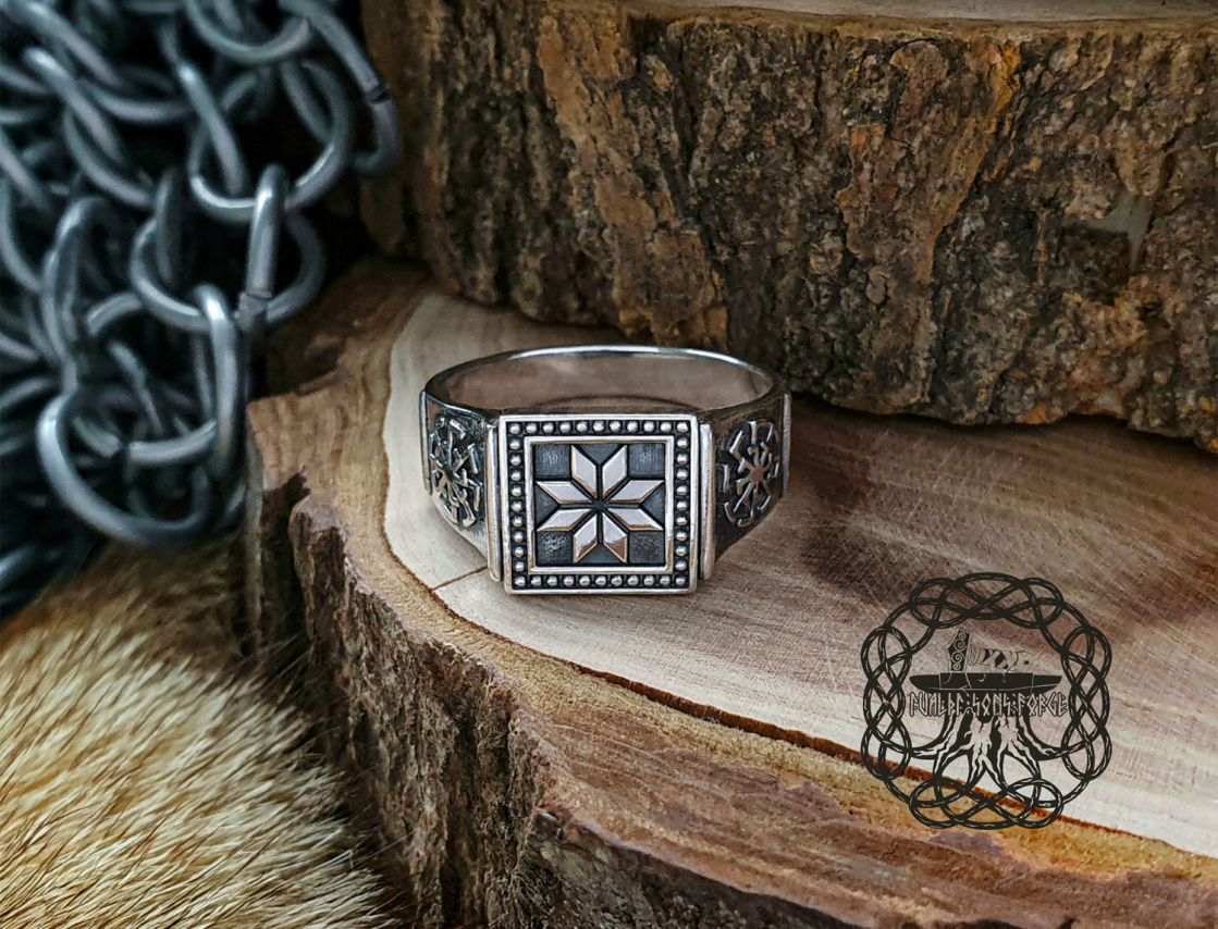 Handmade Sterling Silver Alatyr Ring. Norse Jewelry.