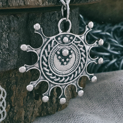 Handmade Sterling Silver Viking Lunula Pendant. Norse Jewelry Necklace.