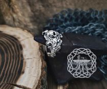 Sterling Silver Floral Skull Ring. Edgy Handmade Biker Jewelry.