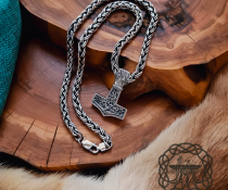 Sterling Silver Mammen Mjolnir Necklace. Handmade Viking Thor Hammer Pendant.