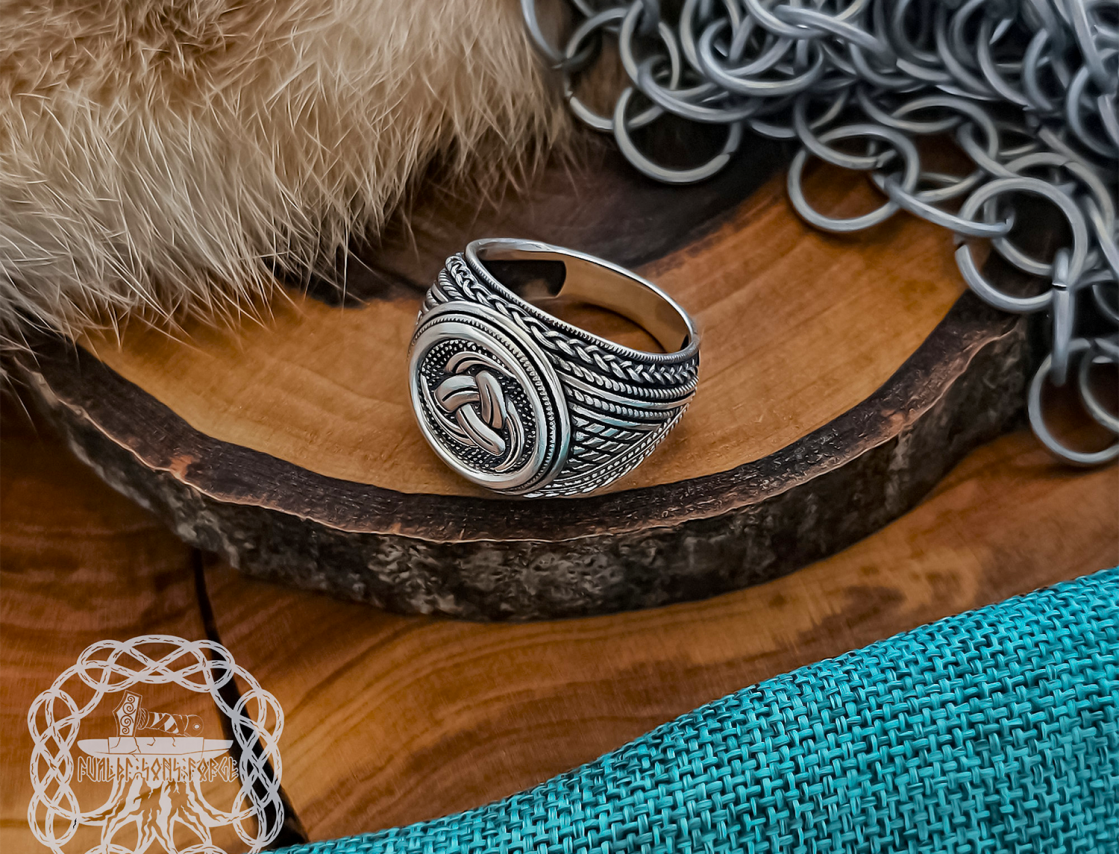 Sterling Silver Odins Horn Ring. Artisan Handmade Viking Design.