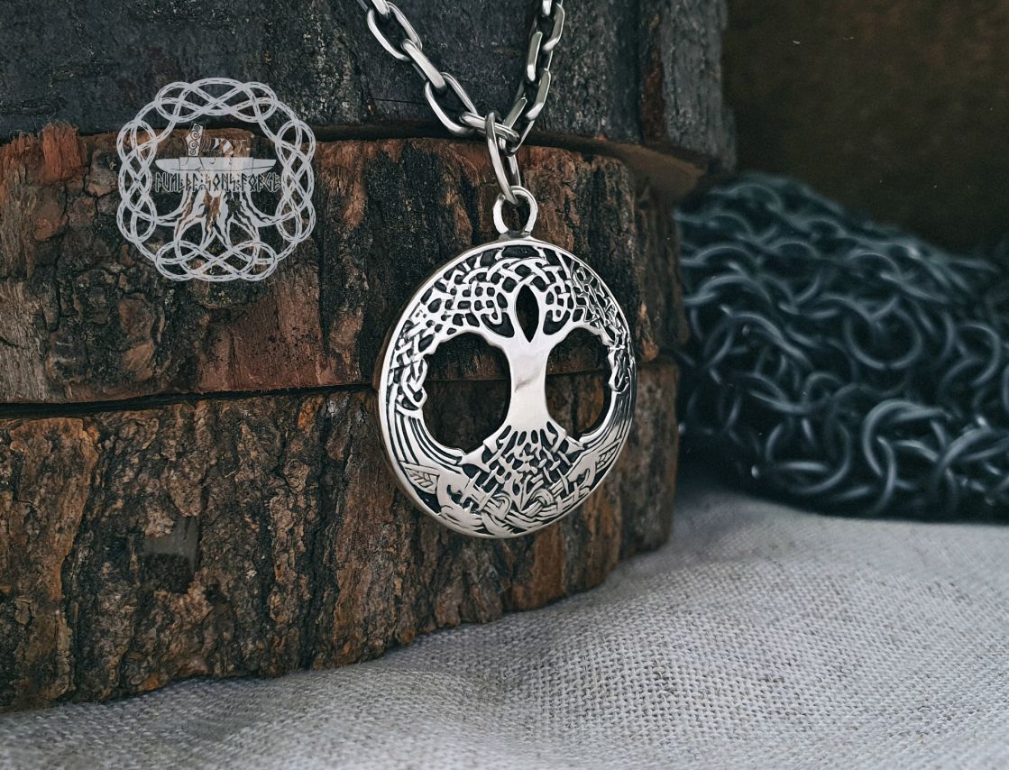 Handmade Sterling Silver Yggdrasil Pendant. Norse Viking Tree of Life Necklace.