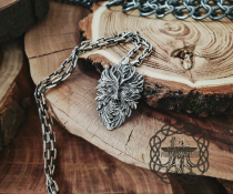 Sterling Silver Green Man Pendant. Handmade Celtic Necklace.