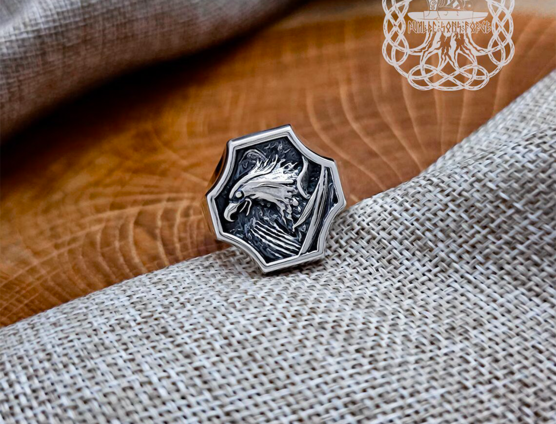 Sterling Silver Eagle Signet Ring. Handmade Animal Jewelry.