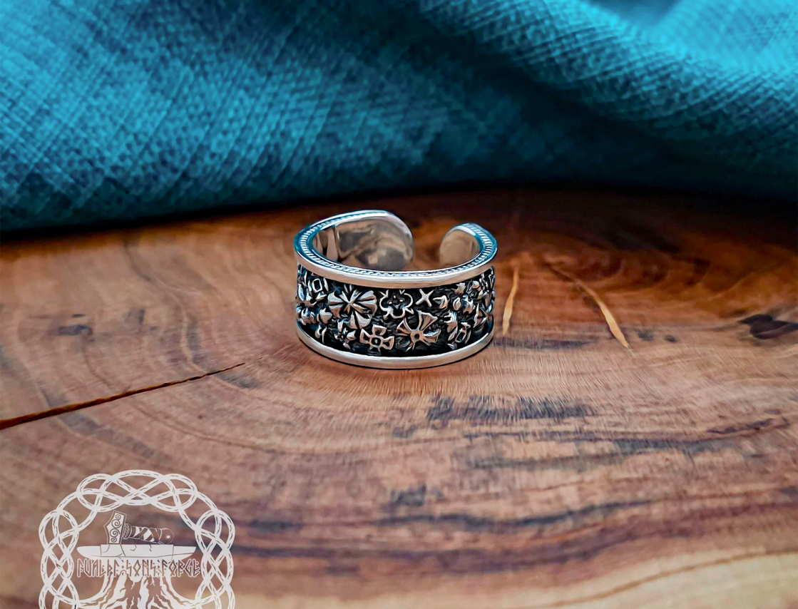 Sterling Silver Maltese Cross Ring. Handmade Floral Jewelry.