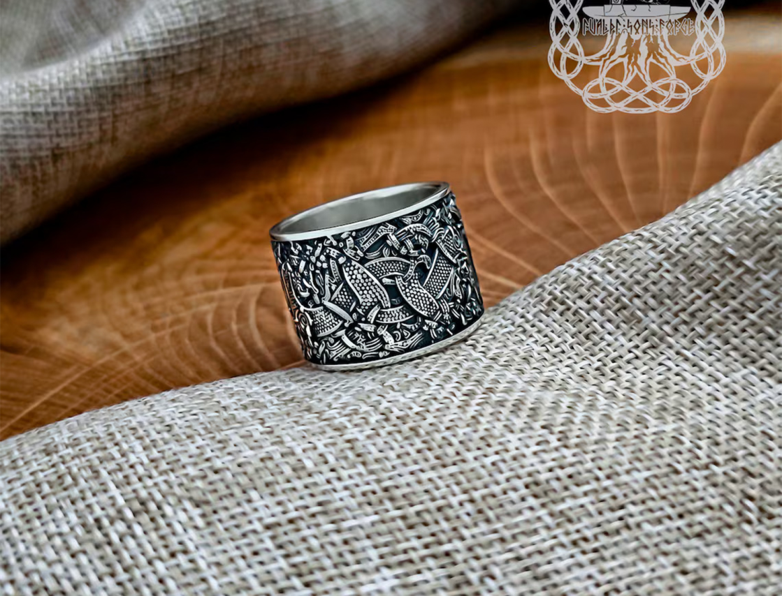 Mammen Style Sterling Silver Viking Ring. Cammin Casket Design.