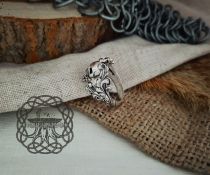 Sterling Silver Floral Skull Ring. Edgy Handmade Biker Jewelry.