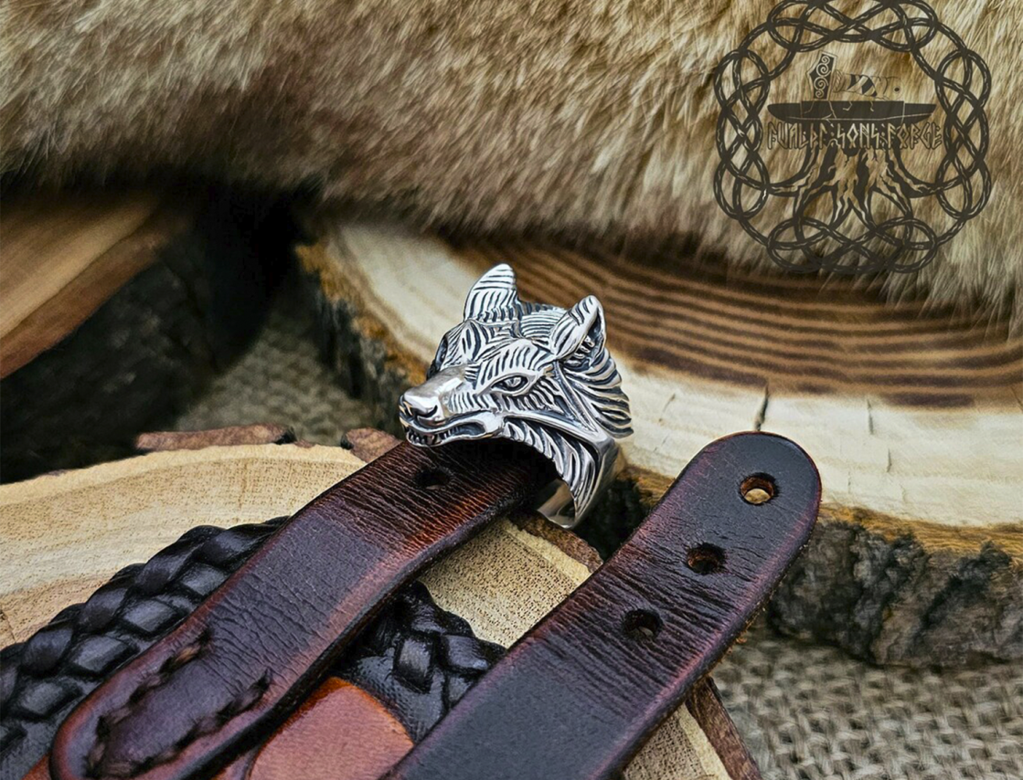Sterling Silver Viking Wolf Ring. Artisan Norse Jewelry.