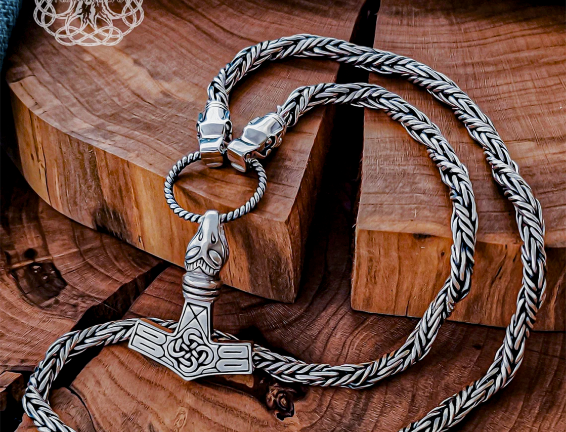 Sterling Silver Wolf Head Viking Gotland Replica Chain