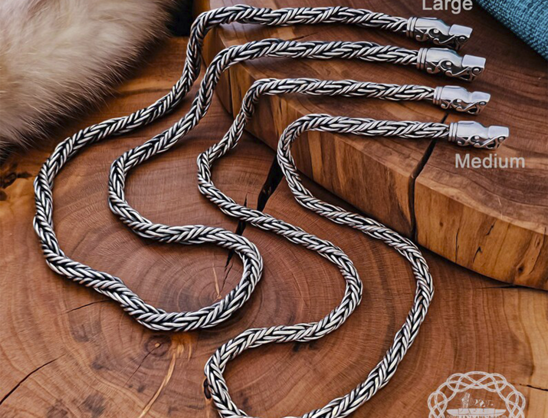 Sterling Silver Wolf Head Viking Gotland Replica Chain