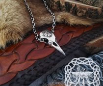 Sterling Silver Viking Raven Skull Pendant. Handmade Norse Necklace.