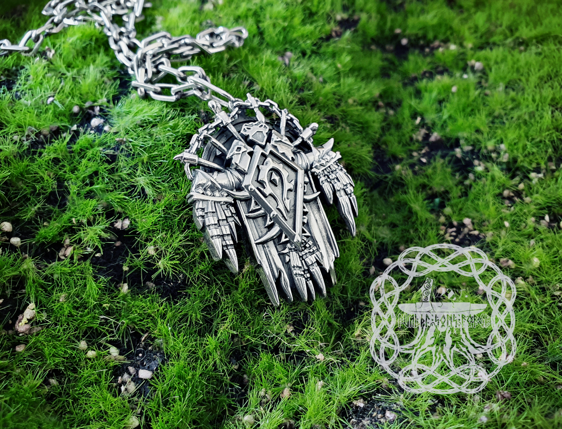 Sterling Silver Warcraft Horde Pendant. Handmade Orc Necklace.