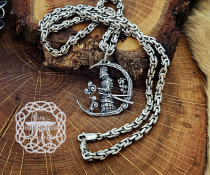Handmade Sterling Silver Samurai Pendant. Japanese Warrior Half Moon Necklace.