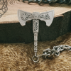 Sterling Silver Norse Axe Pendant. Featuring Valknut and Helm of Awe.