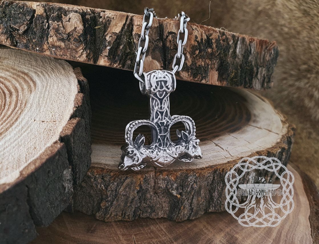 Goats Thor Hammer Pendant. Sterling Silver Viking Mjolnir Necklace.
