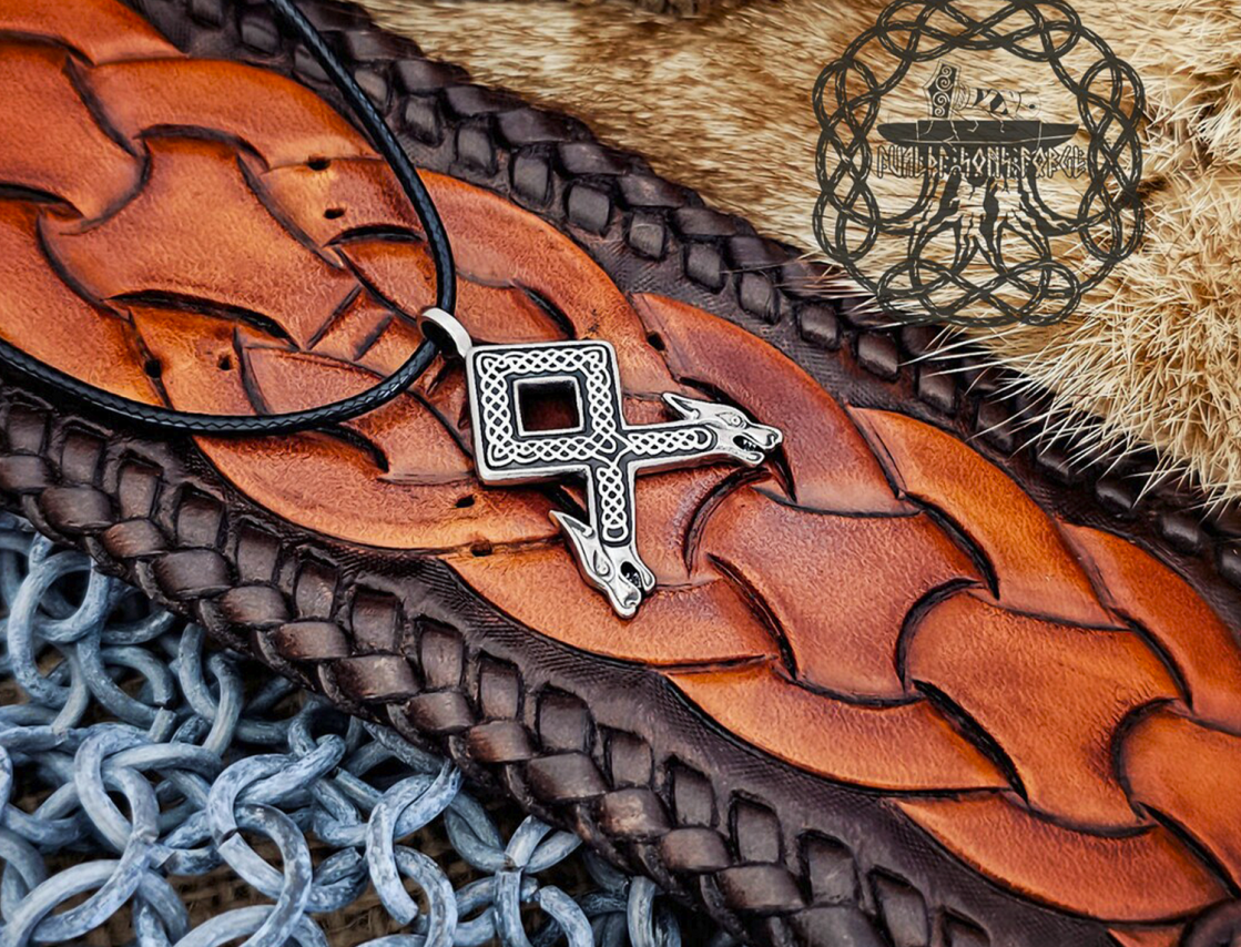 Handmade Sterling Silver Othala Rune Pendant. Viking Wolf Necklace.