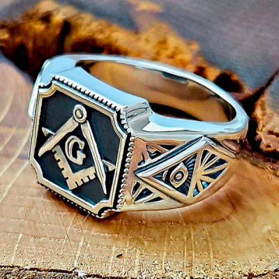 Handmade Sterling Silver Masonic Ring. Freemason Symbol Jewelry.