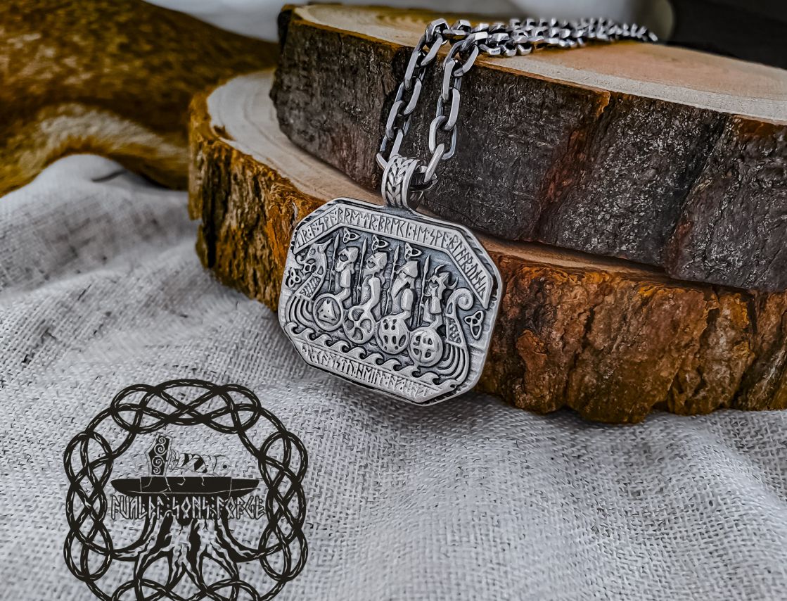 Sterling Silver Viking Longship Pendant. Handmade Drakkar Necklace.