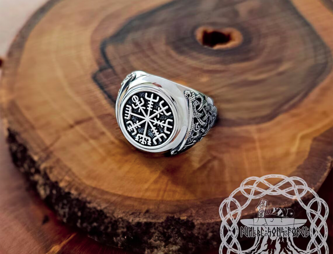 Sterling Silver Vegvisir Ring. Artisan Viking Jewelry.