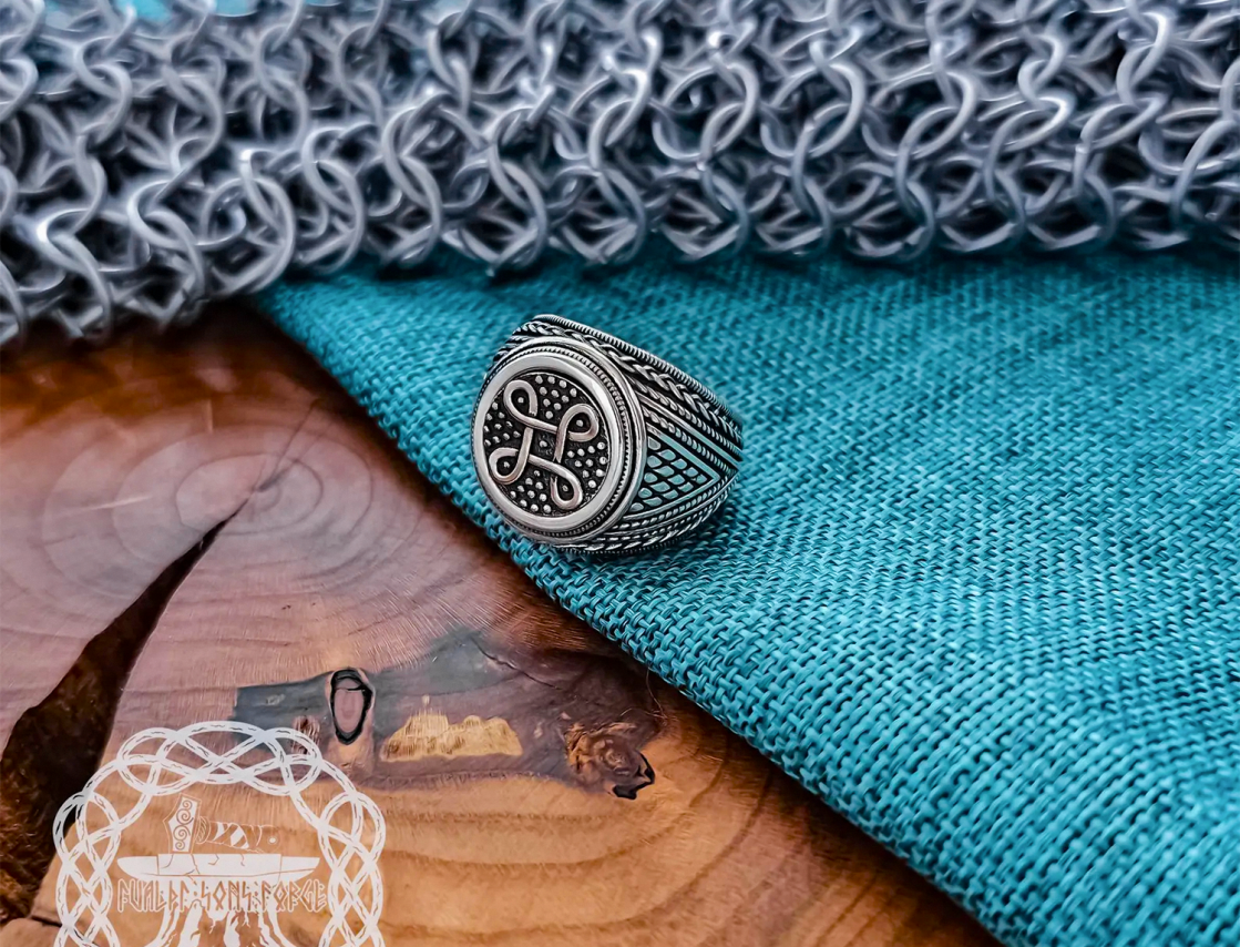 Sterling Silver Shield Symbol Ring. Artisan Handmade Viking Design.