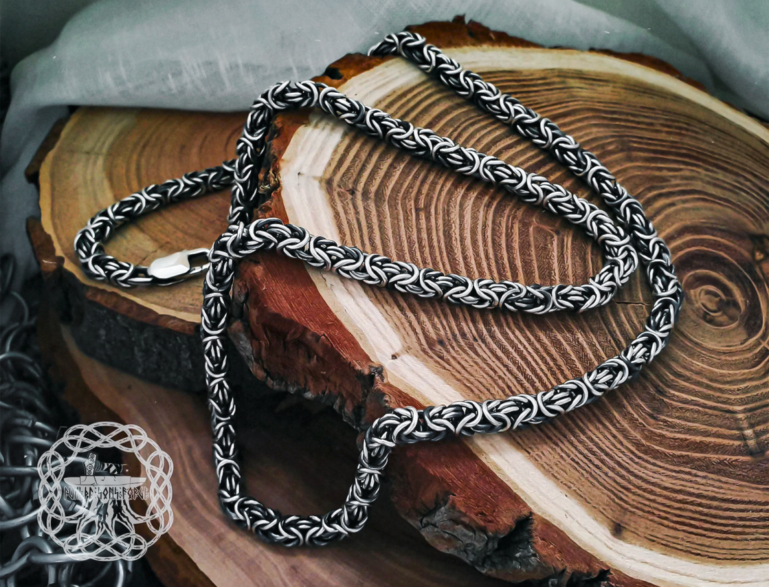Sterling Silver Byzantine Necklace. Handmade Viking Chain.