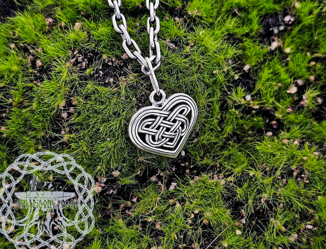 Sterling Silver Celtic Knot Heart Necklace. Womens Pendant Jewelry.