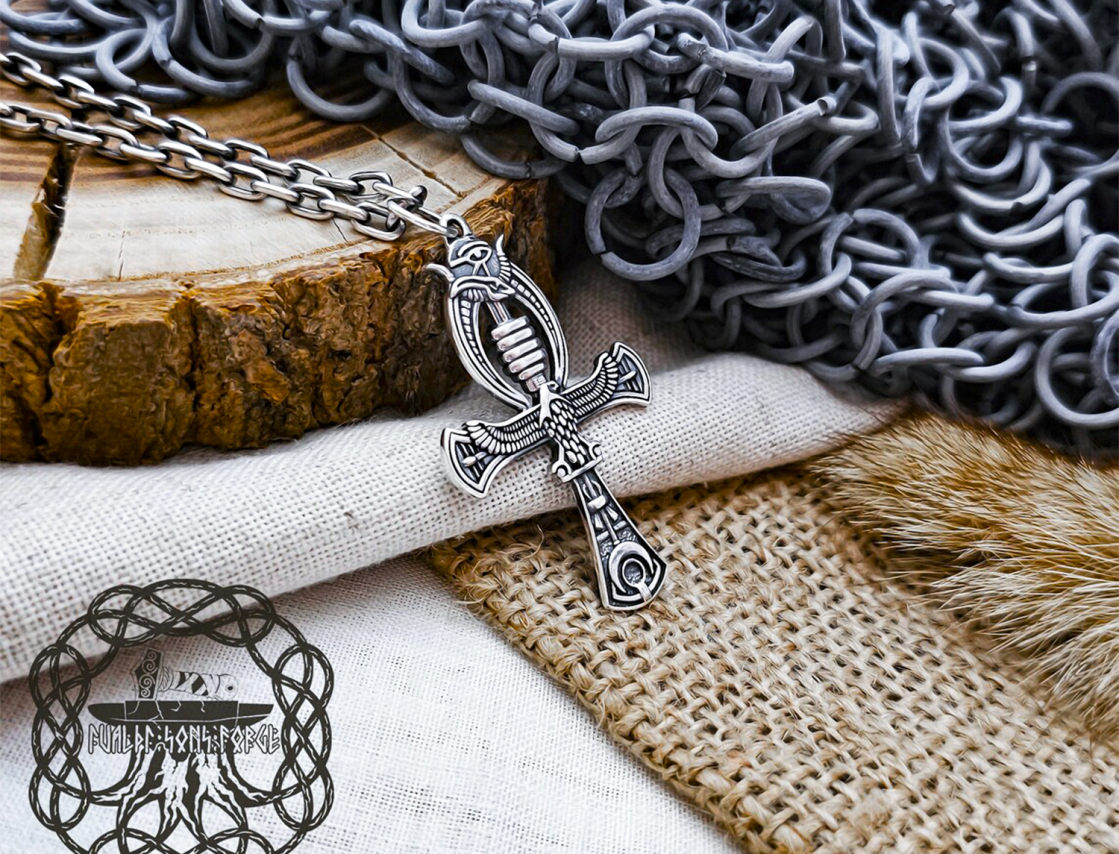 Handmade Sterling Silver Ankh Pendant. Egyptian Cross Necklace.