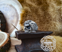 Handcrafted Sterling Silver Odin Skull Ring. Norse Viking Raven Jewelry.