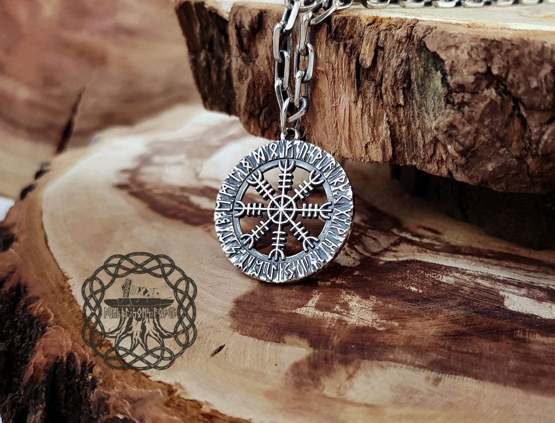 Handmade Sterling Silver Helm of Awe Pendant. Viking Aegishjalmur Necklace.