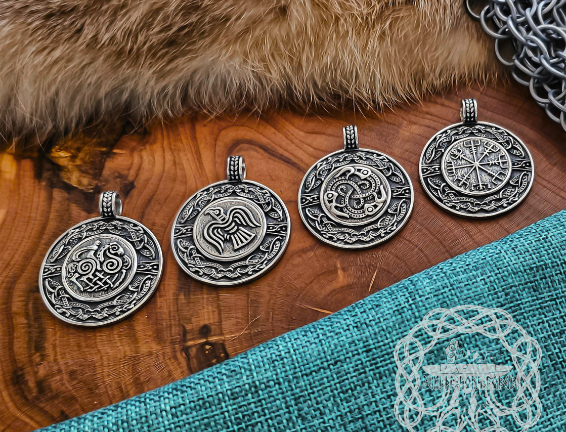 Handmade Sterling Silver Viking Vegvisir Pendant. Urnes Style Necklace.