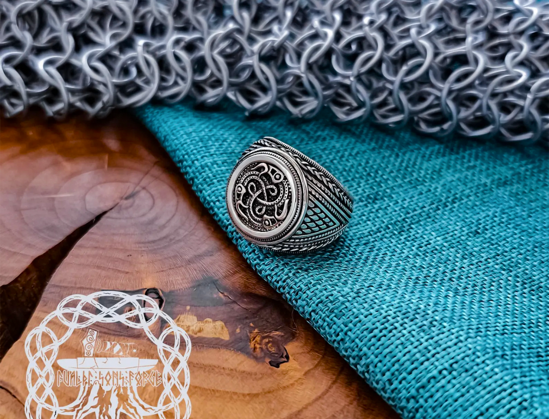 Sterling Silver Raven Knot Ring. Artisan Handmade Viking Design.